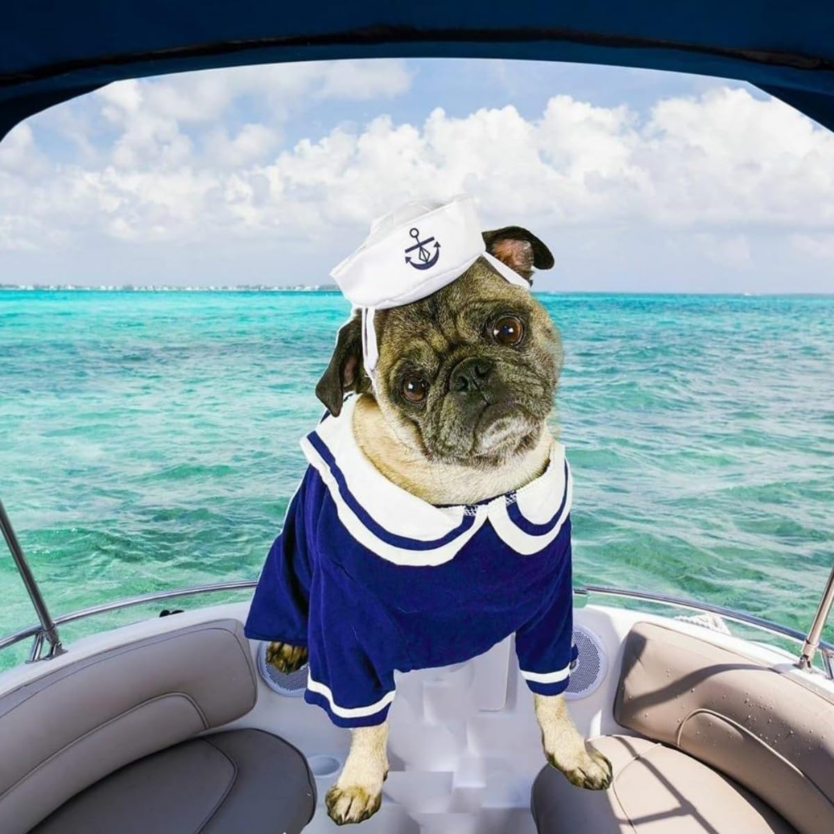 NAMSAN Pet Sailor Costume for Cats Small Dogs, Cat Halloween Costumes, Small Dog Sailor Outfit, Cat Sailors Hat with Tie Collar, Pet Navy Costume for Kitten Puppy Statue Toys Decoration