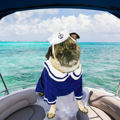 NAMSAN Pet Sailor Costume for Cats Small Dogs, Cat Halloween Costumes, Small Dog Sailor Outfit, Cat Sailors Hat with Tie Collar, Pet Navy Costume for Kitten Puppy Statue Toys Decoration