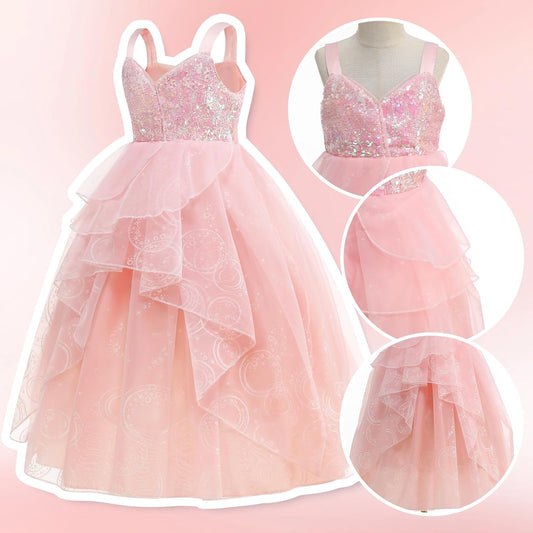 Wicked Glinda Dress for Girls Pink Witch Costume for Girls Halloween Cosplay Outfits Party Dress with Accessories