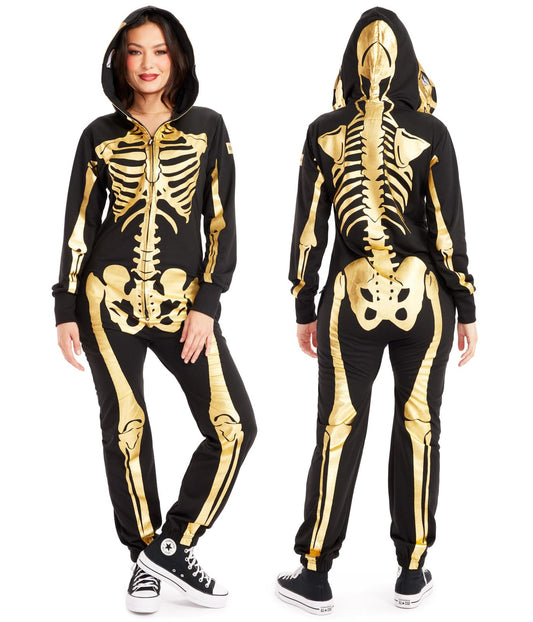 Tipsy Elves Halloween Skeleton Costume for Women - Comfy Easy Adult Onesie Jumpsuit - Front and Back Print with Zip Up Mask
