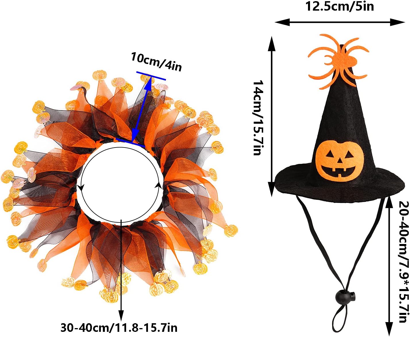 Cat Witch Halloween Costume Suit, Hmxpls Small Dogs & Cats Tutu Collar and Witch Pumpkin Hat Cute Costume Suit Kitten Outfit Clothing for Birthday Party Thanksgiving Christmas Holiday