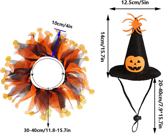 Cat Witch Halloween Costume Suit, Hmxpls Small Dogs & Cats Tutu Collar and Witch Pumpkin Hat Cute Costume Suit Kitten Outfit Clothing for Birthday Party Thanksgiving Christmas Holiday
