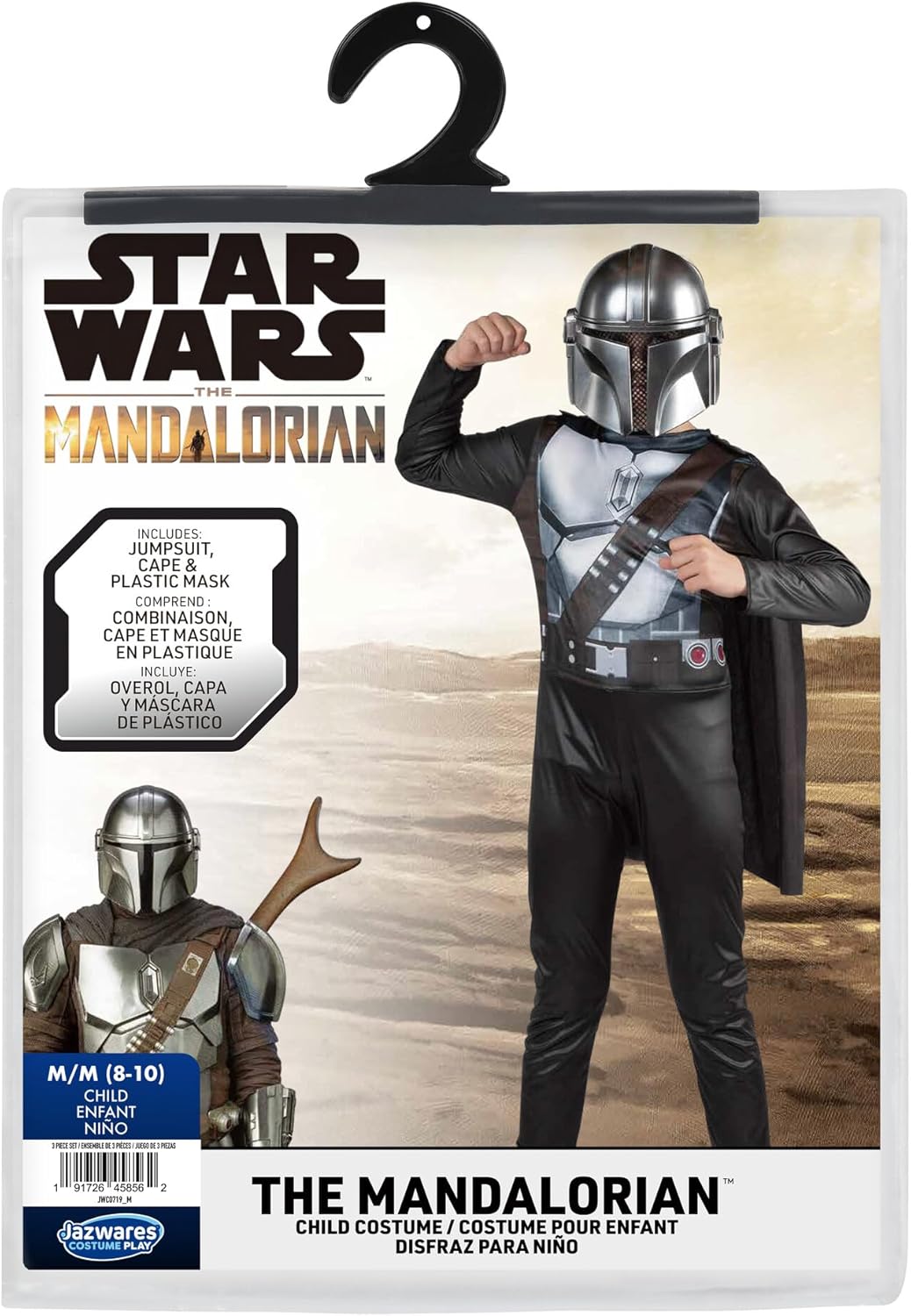 STAR WARS The Mandalorian Official Youth Halloween Costume - Printed Jumpsuit with Plastic Mask