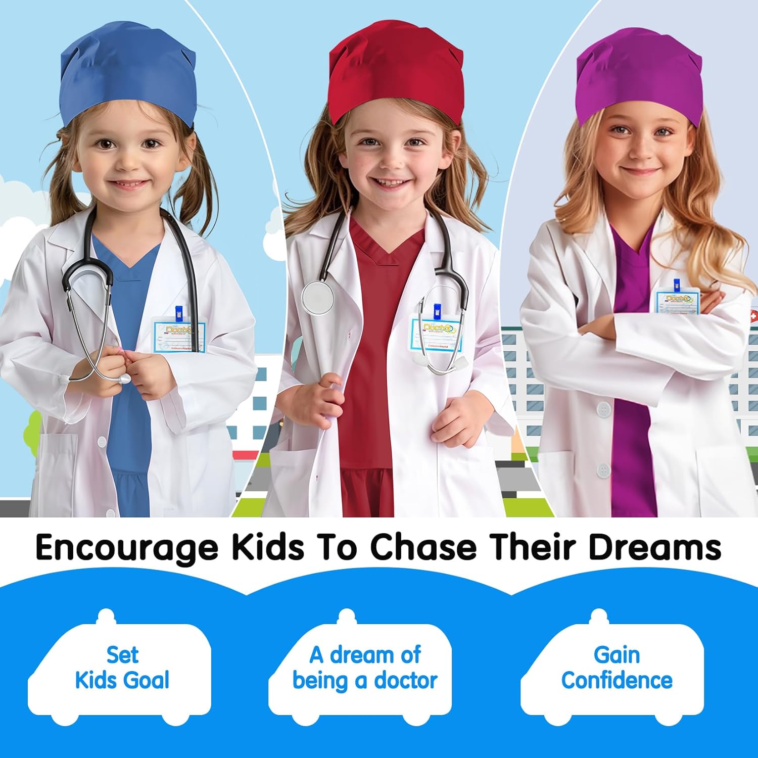 Doctor Scrubs Costume for Kids With Stethoscope Lab Coat Career Day Costume Doctor Dress Up For Boys Girls 3-12