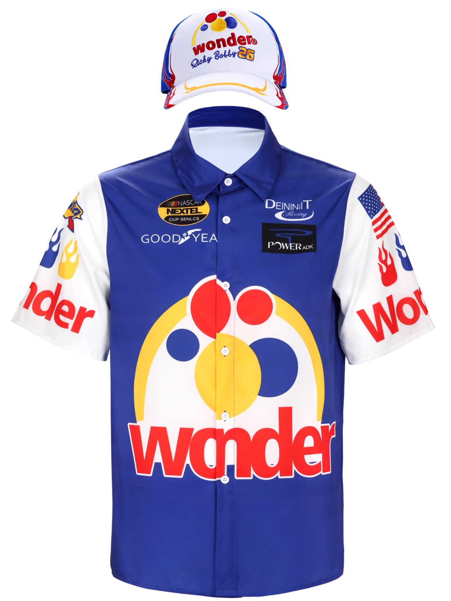 Ricky Bobby Costume Men Short Sleeve Ricky Bobby Shirt Hat Halloween Race Car Driver Costume