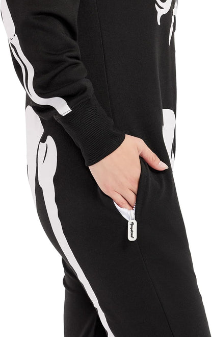 Tipsy Elves Halloween Skeleton Costume for Women - Comfy Easy Adult Onesie Jumpsuit - Front and Back Print with Zip Up Mask