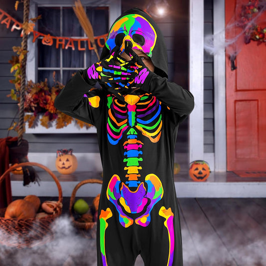 Weixinbuy Kids Halloween Skeleton Costumes Toddler Luminous Scary Skull Bones Jumpsuit Glow in the Dark Outfit for Child Baby