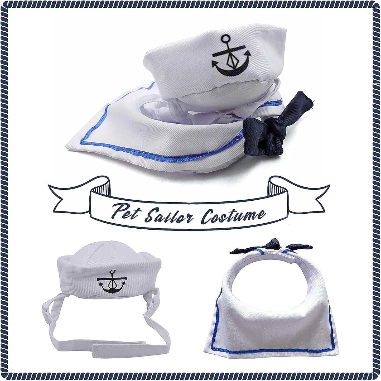 NAMSAN Pet Sailor Costume for Cats Small Dogs, Cat Halloween Costumes, Small Dog Sailor Outfit, Cat Sailors Hat with Tie Collar, Pet Navy Costume for Kitten Puppy Statue Toys Decoration