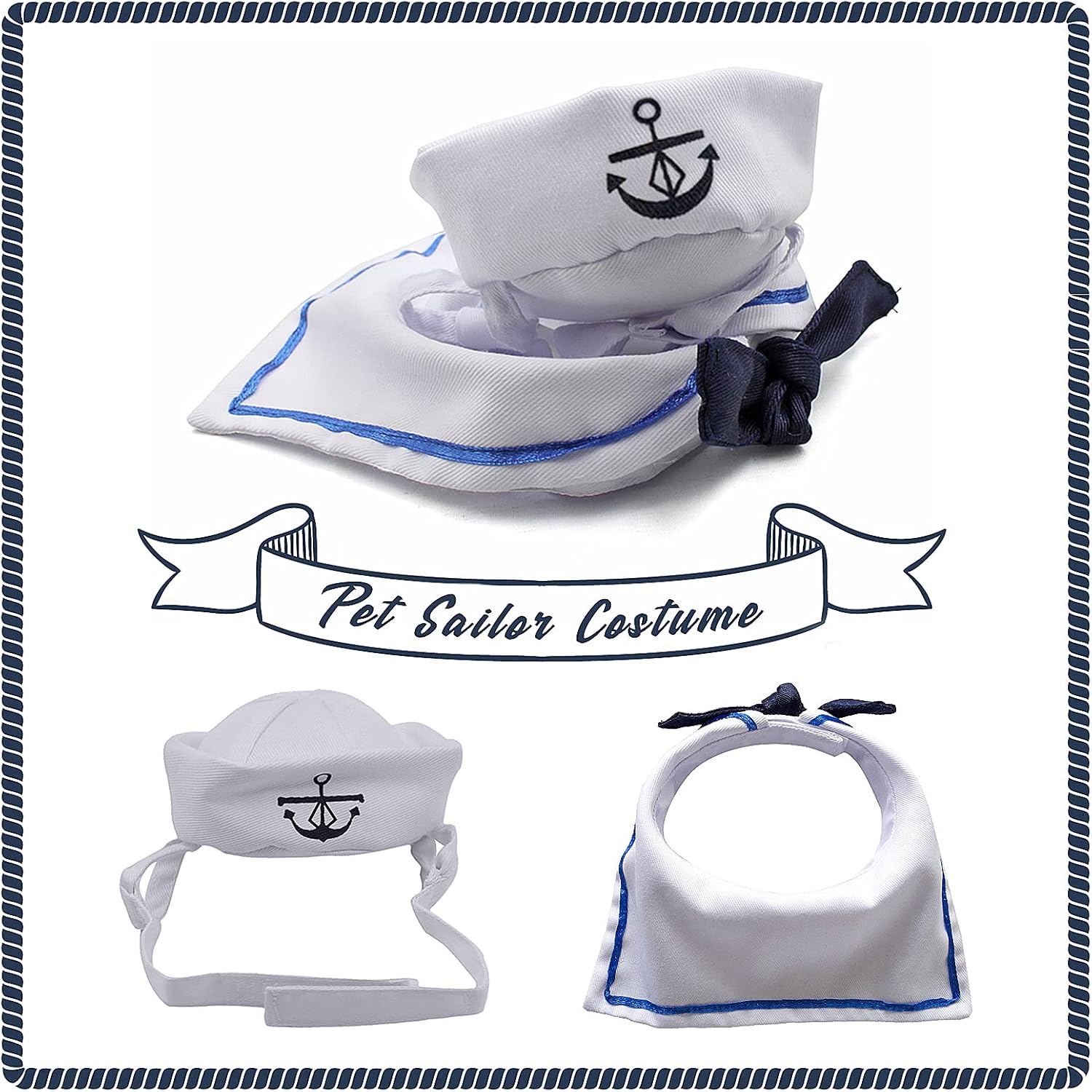 NAMSAN Pet Sailor Costume for Cats Small Dogs, Cat Halloween Costumes, Small Dog Sailor Outfit, Cat Sailors Hat with Tie Collar, Pet Navy Costume for Kitten Puppy Statue Toys Decoration