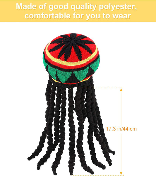 SATINIOR Rasta Hat with Black Dreadlocks Wig Rasta Wig with Dreads Funny Hat, 1 Piece, Size 17. 3