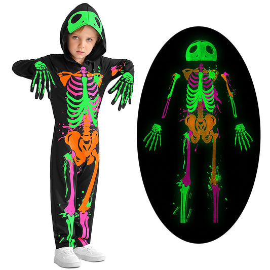 Weixinbuy Kids Halloween Skeleton Costumes Toddler Luminous Scary Skull Bones Jumpsuit Glow in the Dark Outfit for Child Baby