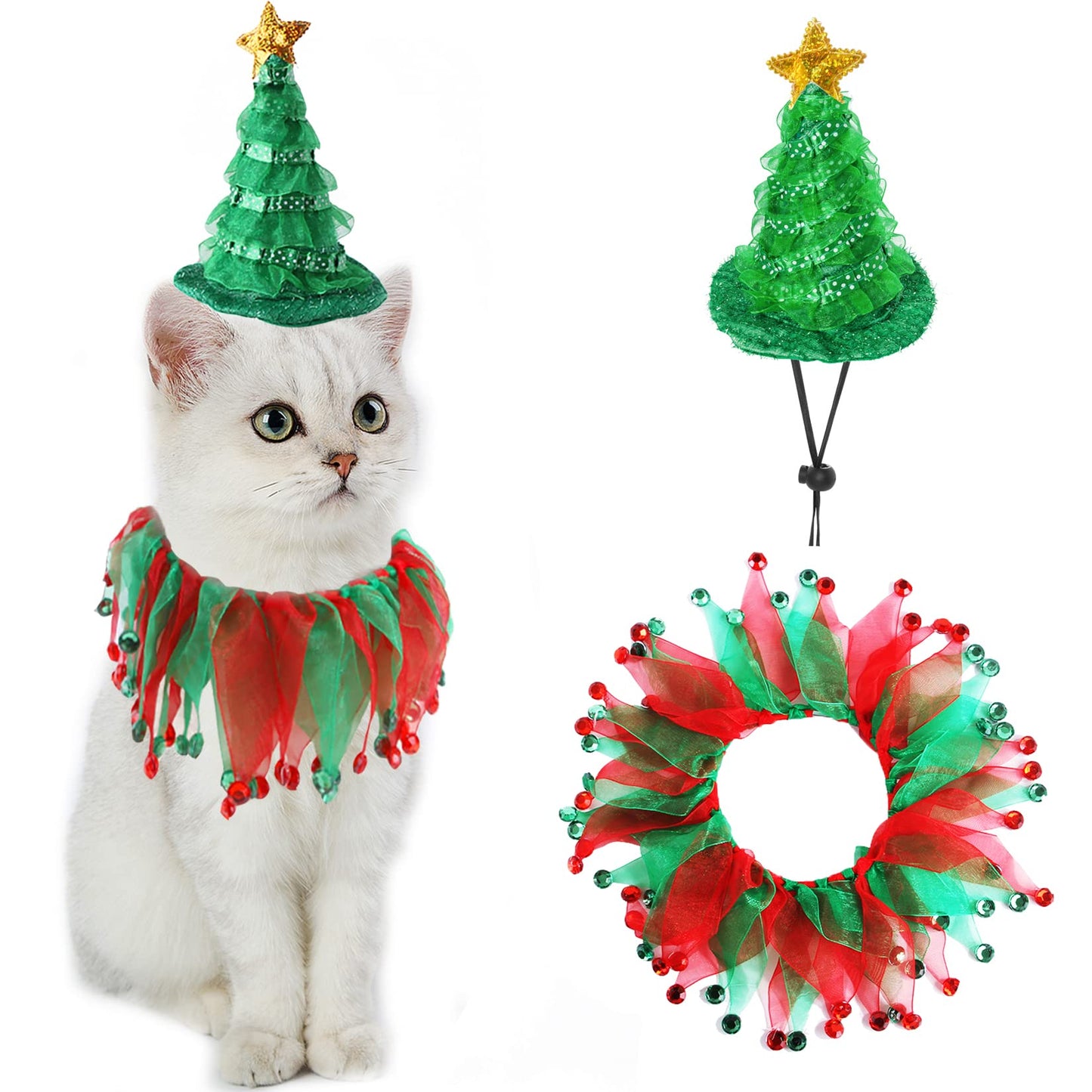 Cat Witch Halloween Costume Suit, Hmxpls Small Dogs & Cats Tutu Collar and Witch Pumpkin Hat Cute Costume Suit Kitten Outfit Clothing for Birthday Party Thanksgiving Christmas Holiday