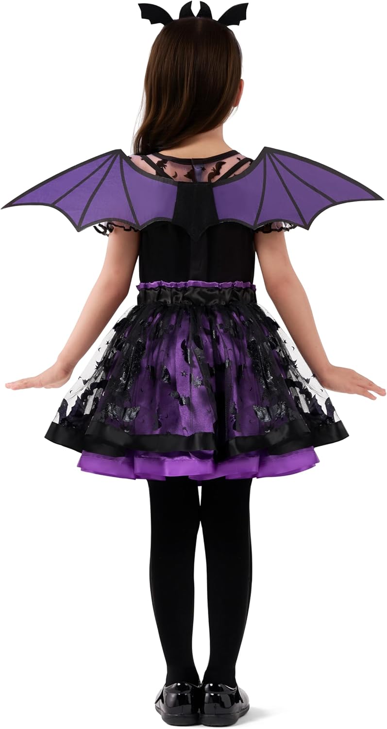 Spooktacular Creations Halloween Girl Purple Bat Tutu Costume, Toddler Bat Vampire Outfit for Kids Halloween Dress Up Party