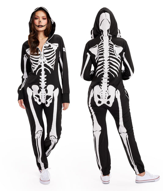 Tipsy Elves Halloween Skeleton Costume for Women - Comfy Easy Adult Onesie Jumpsuit - Front and Back Print with Zip Up Mask