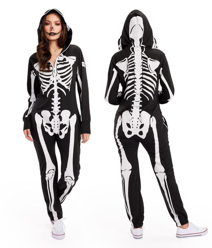 Tipsy Elves Halloween Skeleton Costume for Women - Comfy Easy Adult Onesie Jumpsuit - Front and Back Print with Zip Up Mask