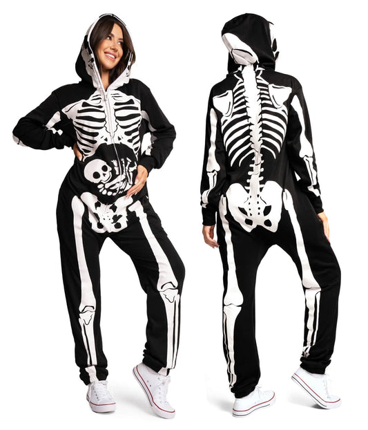 Tipsy Elves Halloween Skeleton Costume for Women - Comfy Easy Adult Onesie Jumpsuit - Front and Back Print with Zip Up Mask