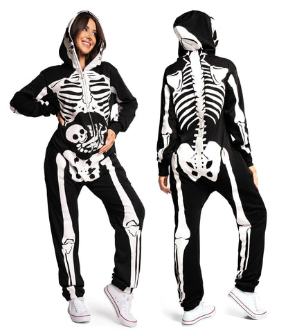 Tipsy Elves Halloween Skeleton Costume for Women - Comfy Easy Adult Onesie Jumpsuit - Front and Back Print with Zip Up Mask