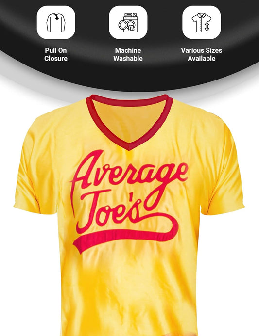 Ripple Junction Dodgeball Average Joe's Adult Yellow Jersey Halloween Costume Set Cosplay - Officially Licensed