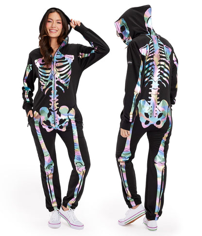 Tipsy Elves Halloween Skeleton Costume for Women - Comfy Easy Adult Onesie Jumpsuit - Front and Back Print with Zip Up Mask