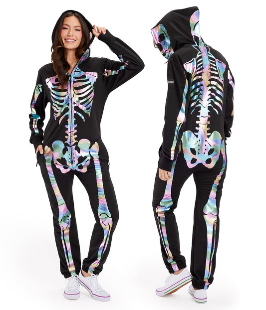Tipsy Elves Halloween Skeleton Costume for Women - Comfy Easy Adult Onesie Jumpsuit - Front and Back Print with Zip Up Mask