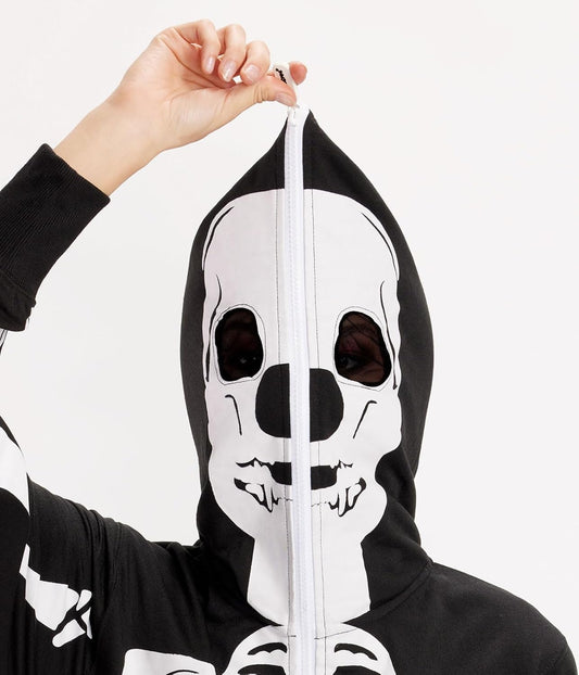 Tipsy Elves Halloween Skeleton Costume for Women - Comfy Easy Adult Onesie Jumpsuit - Front and Back Print with Zip Up Mask