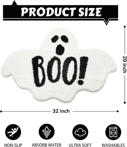 Halloween Bathroom Rugs Spooky Ghost Bath Mat Non-Slip for Gothic Bathroom Decor Goth Funny Rug for Shower Microfiber Washable Absorbent,Black 20”x32”