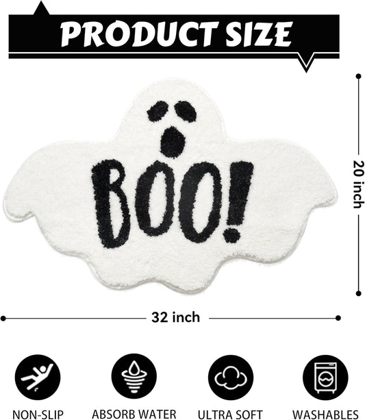 Halloween Bathroom Rugs Spooky Ghost Bath Mat Non-Slip for Gothic Bathroom Decor Goth Funny Rug for Shower Microfiber Washable Absorbent,Black 20”x32”