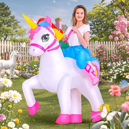 KOOY 2025 Inflatable Unicorn Costume Adult, Blow Up Ride On Unicorn Costume Funny Halloween Costumes Party, Halloween Costumes for Women Christmas