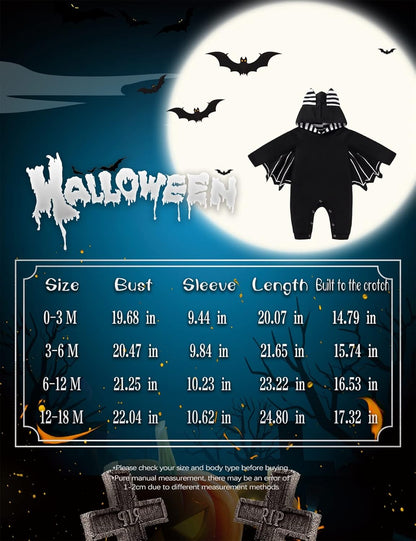 Newborn Baby Boy Girl Halloween Cosplay Bat Outfit Hooded Romper Jumpsuit My First Halloween Infant Boy Hooded Playsuit