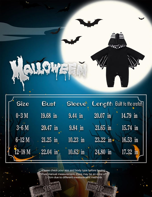 Newborn Baby Boy Girl Halloween Cosplay Bat Outfit Hooded Romper Jumpsuit My First Halloween Infant Boy Hooded Playsuit