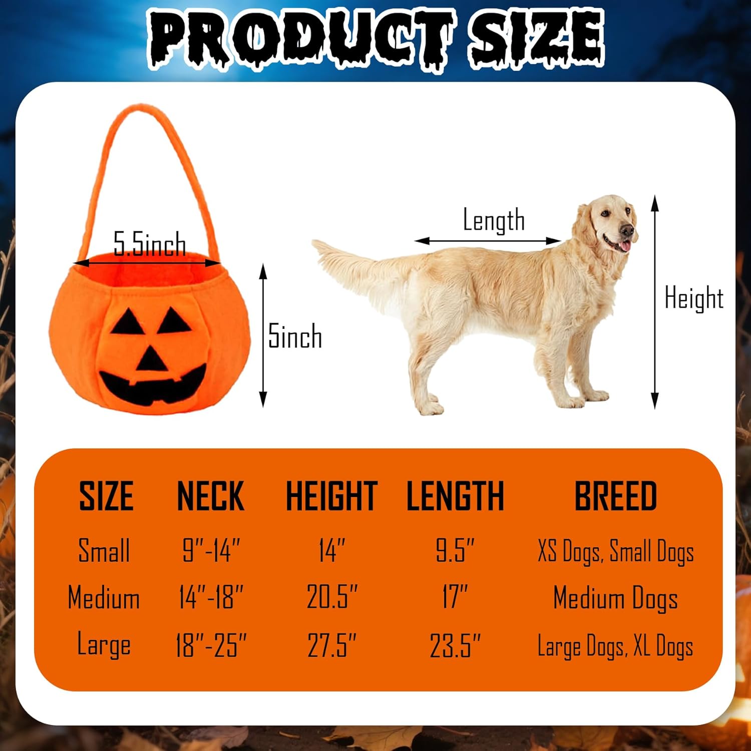Dog Halloween Costumes, Dog Ghost Costume Funny Pet Ghost Costume with Pumpkin Candy Bag for Small Medium Large Dogs Pets (Large)