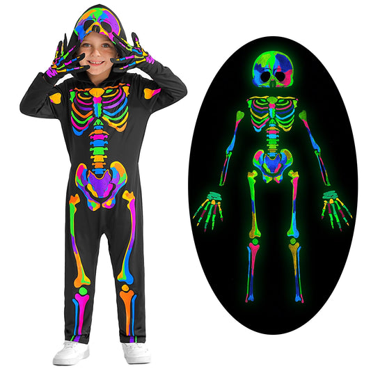 Weixinbuy Kids Halloween Skeleton Costumes Toddler Luminous Scary Skull Bones Jumpsuit Glow in the Dark Outfit for Child Baby