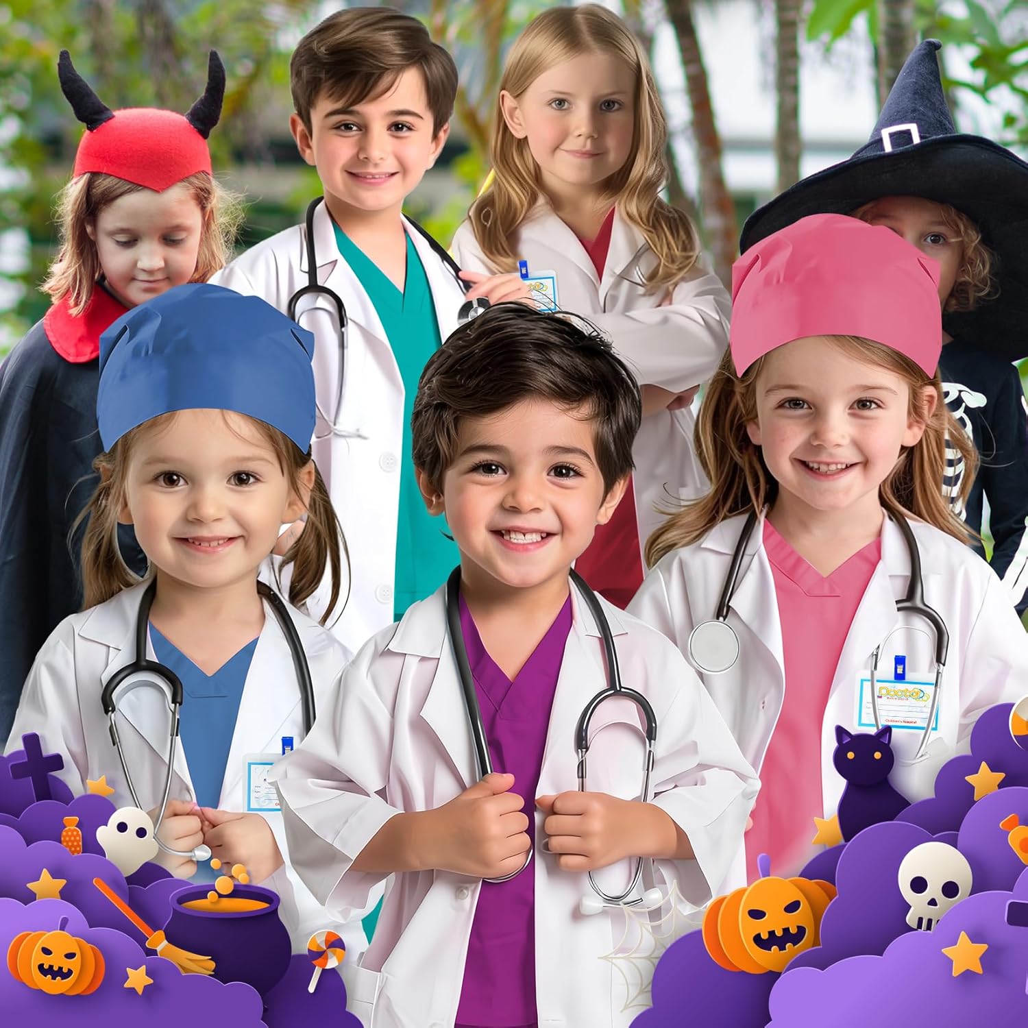 Doctor Scrubs Costume for Kids With Stethoscope Lab Coat Career Day Costume Doctor Dress Up For Boys Girls 3-12