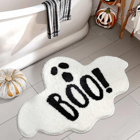 Halloween Bathroom Rugs Spooky Ghost Bath Mat Non-Slip for Gothic Bathroom Decor Goth Funny Rug for Shower Microfiber Washable Absorbent,Black 20”x32”