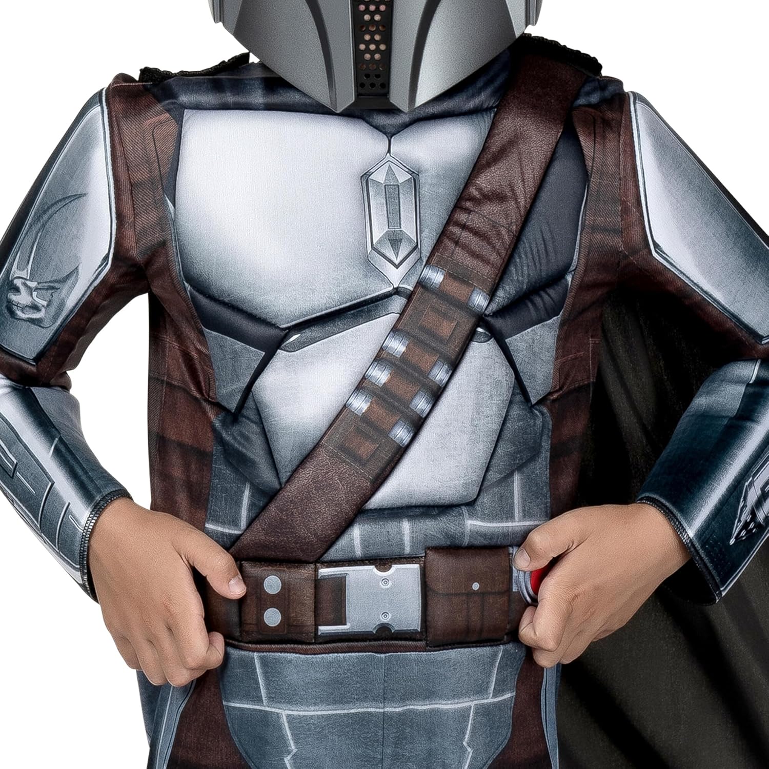 Star Wars The Mandalorian Official Youth Costume - Premium Quality Padded Jumpsuit with Plastic Mask and Detachable Cape
