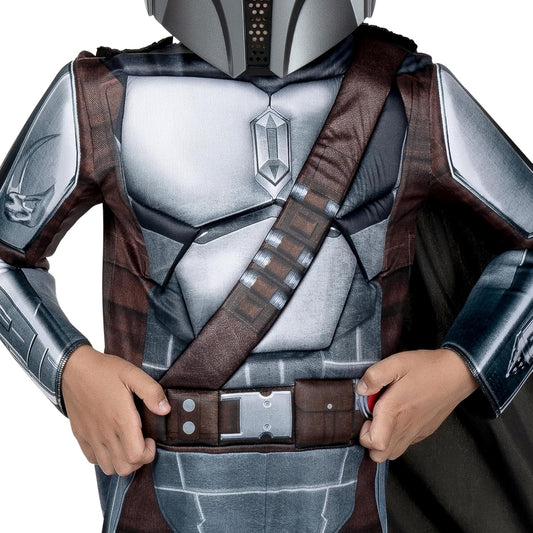 Star Wars The Mandalorian Official Youth Costume - Premium Quality Padded Jumpsuit with Plastic Mask and Detachable Cape
