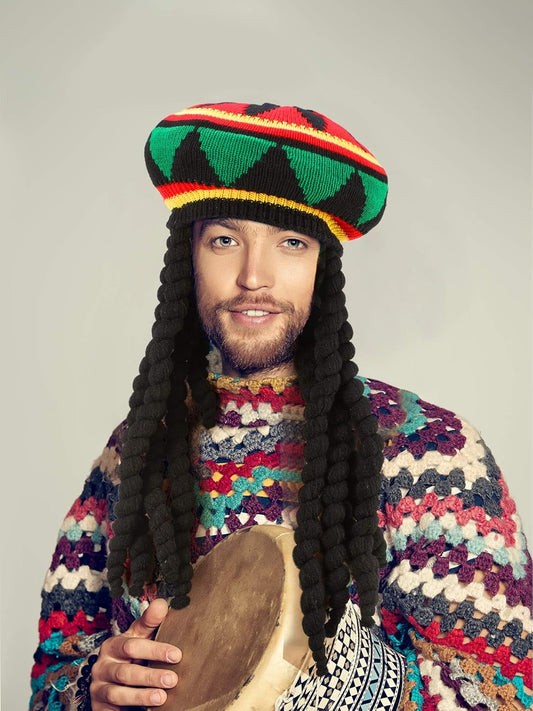 SATINIOR Rasta Hat with Black Dreadlocks Wig Rasta Wig with Dreads Funny Hat, 1 Piece, Size 17. 3