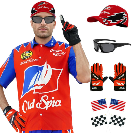 Ricky Bobby Costume Halloween Cal Naughton Shirt Race Car Driver Sports With Sunglasses Hat Props Cosplay Set