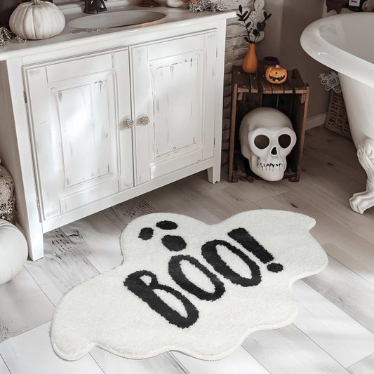 Halloween Bathroom Rugs Spooky Ghost Bath Mat Non-Slip for Gothic Bathroom Decor Goth Funny Rug for Shower Microfiber Washable Absorbent,Black 20”x32”