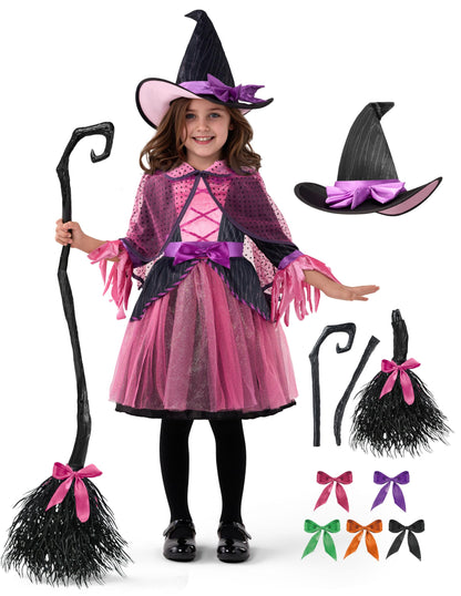 Spooktacular Creations Child Girl Orange Purple Witch Costume, Toddler Witch Outfit Set for Kids Halloween Dress Up Parties