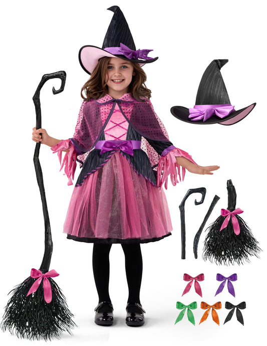 Spooktacular Creations Child Girl Orange Purple Witch Costume, Toddler Witch Outfit Set for Kids Halloween Dress Up Parties