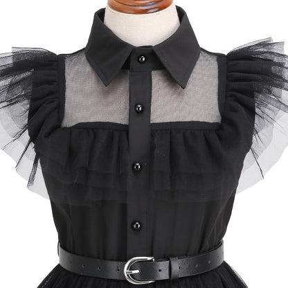 Black Costume Dress, 4-13 Years Girls Outfits with Accessories Dress Up Set, Family Halloween Cosplay Party