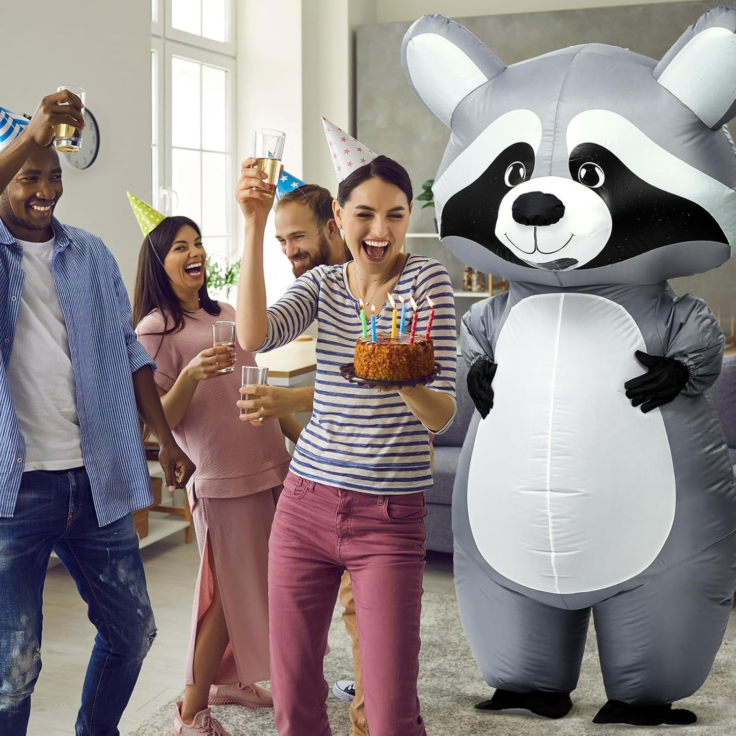 Soulchen Inflatable Raccoon Costume for Adult Halloween Full Body Blow up Raccoon Costumes for Men Women Funny Animals Themed Cosplay Party