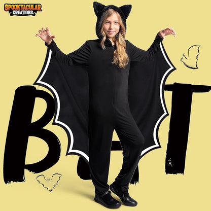 Spooktacular Creations Halloween Kid Bat Costume Glow in the Dark, Bat Wings Costume, Black Jumpsuit for Boy, Girls