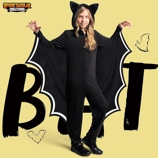 Spooktacular Creations Halloween Kid Bat Costume Glow in the Dark, Bat Wings Costume, Black Jumpsuit for Boy, Girls