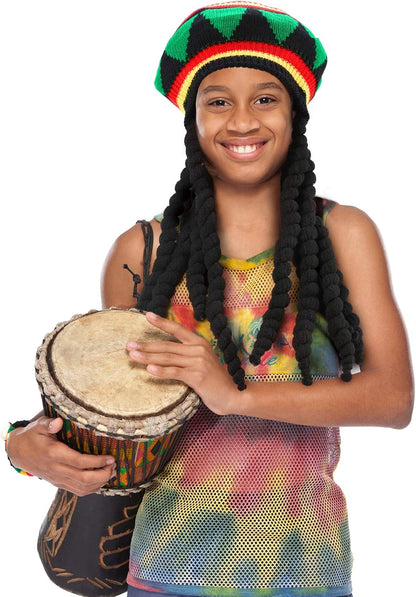 SATINIOR Rasta Hat with Black Dreadlocks Wig Rasta Wig with Dreads Funny Hat, 1 Piece, Size 17. 3