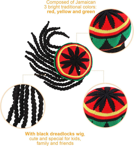 SATINIOR Rasta Hat with Black Dreadlocks Wig Rasta Wig with Dreads Funny Hat, 1 Piece, Size 17. 3