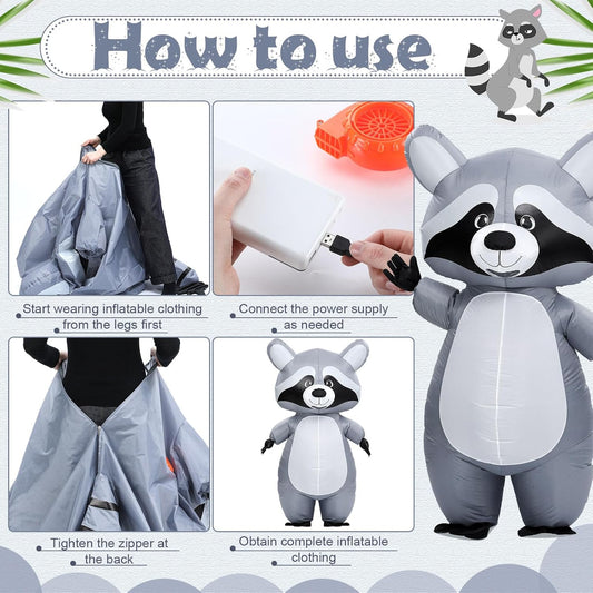 Soulchen Inflatable Raccoon Costume for Adult Halloween Full Body Blow up Raccoon Costumes for Men Women Funny Animals Themed Cosplay Party