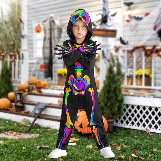 Weixinbuy Kids Halloween Skeleton Costumes Toddler Luminous Scary Skull Bones Jumpsuit Glow in the Dark Outfit for Child Baby
