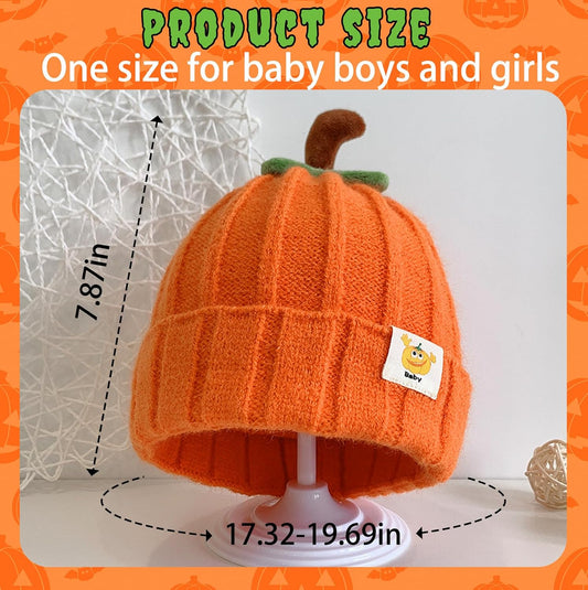 Pumpkin Hat Baby - Halloween Beanie Pumpkin Costume, Winter Knitted Beanie Hats for Infant, Kids, Toddler & Newborn Boys Girls Orange